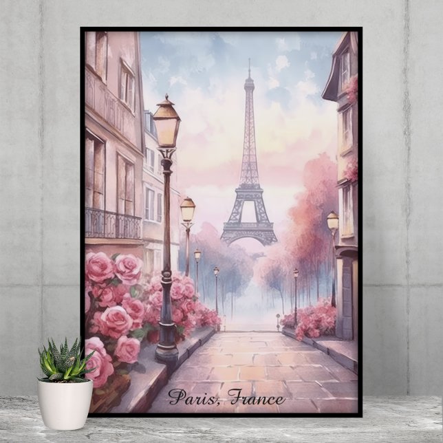 Affiche Paris romantique France – Tour Eiffel Floral (Romantic Paris France – Eiffel Tower Floral Poster)