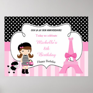 Affiche Paris Tour Eiffel Brunette Girl