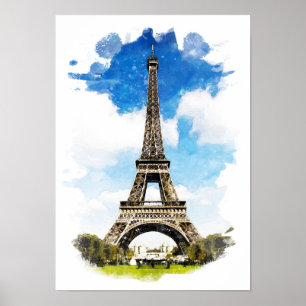 Affiche Paris - Tour Eiffel - Peinture aquarelle