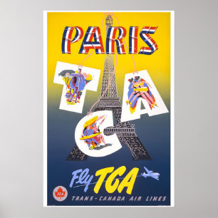 Affiche Paris - Voyage aérien à bord de la TCA 1951 Style 