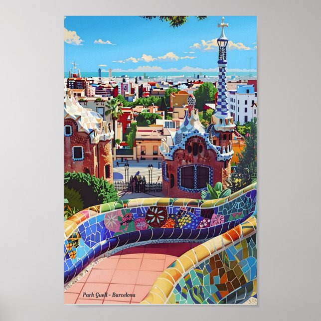 Affiche Park Guell Barcelona Espagne Vintage voyage (Devant)