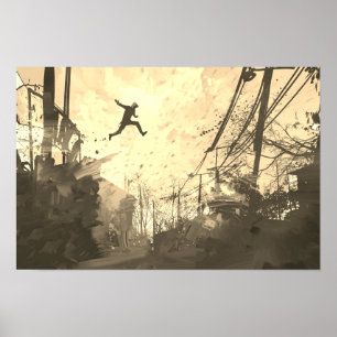 Affiche Parkour Urban Obstacle Course Modern Sepia