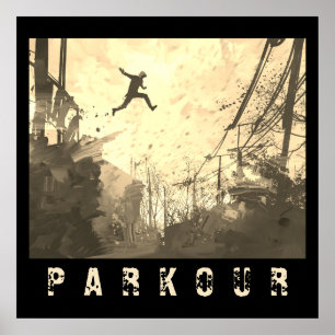 Affiche Parkour Urban Obstacle Course Modern Sepia