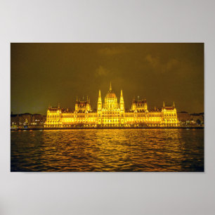 Affiche Parlement hongrois, Budapest, Hongrie la nuit