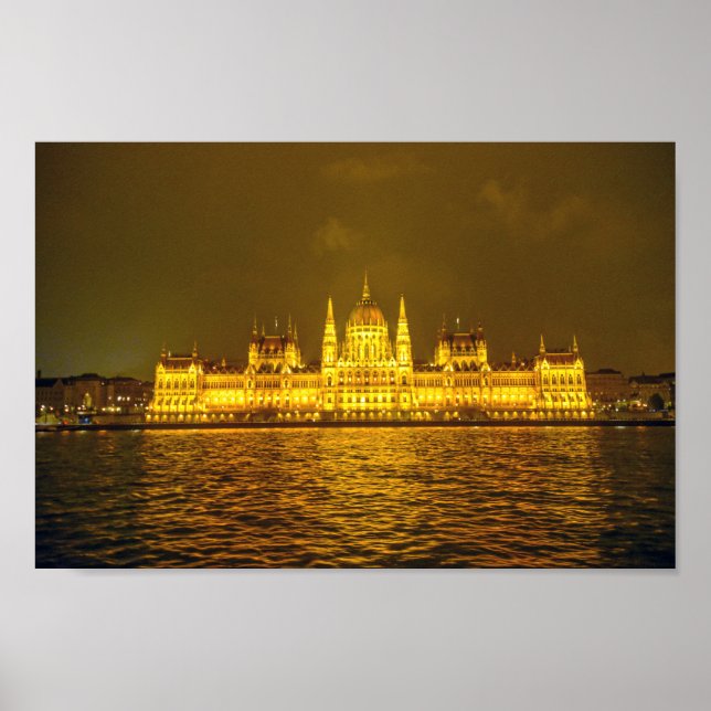Affiche Parlement hongrois, Budapest, Hongrie la nuit (Devant)