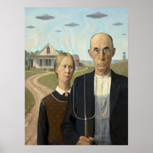 Affiche Parodie d'Alien UFO Vintage American Gothic