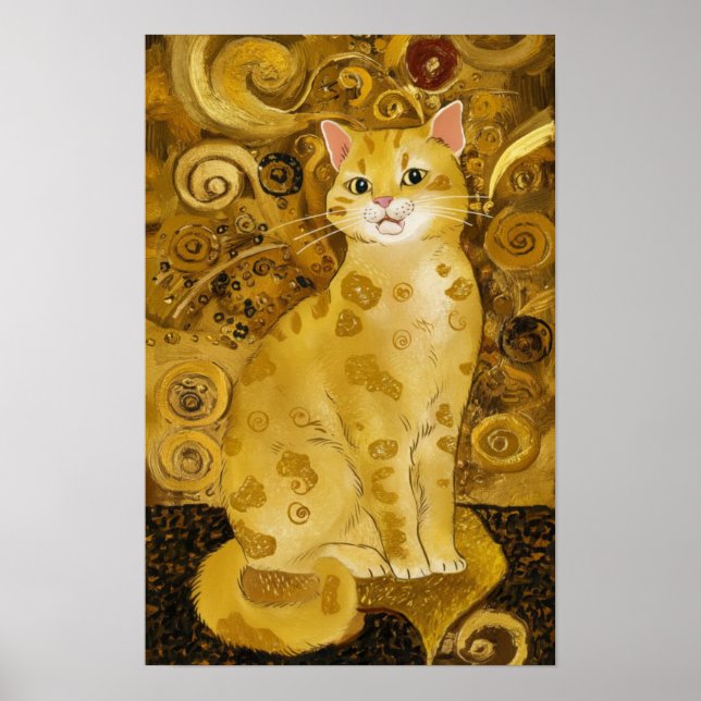 Affiche Parodie de chat mignon en or de Gustav Klimt, art  (Devant)