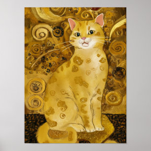 Affiche Parodie de chat mignon en or de Gustav Klimt, art