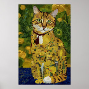 Affiche Parodie de chat mignon en or de Gustav Klimt, art