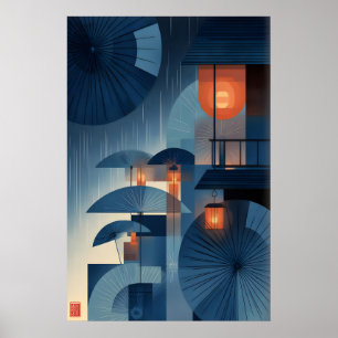 Affiche Paroi d'art de parapluie japonais Couches de pluie