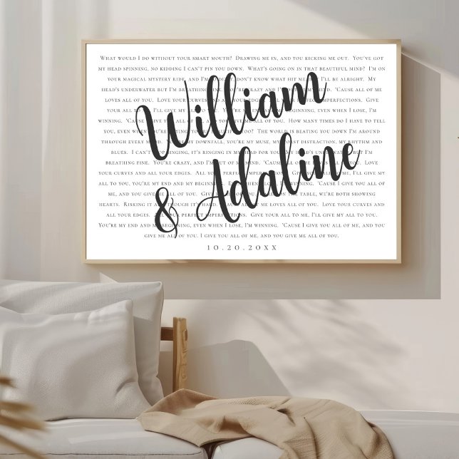 Affiche Paroles de chanson de mariage, calligraphie serif  (Créateur téléchargé)