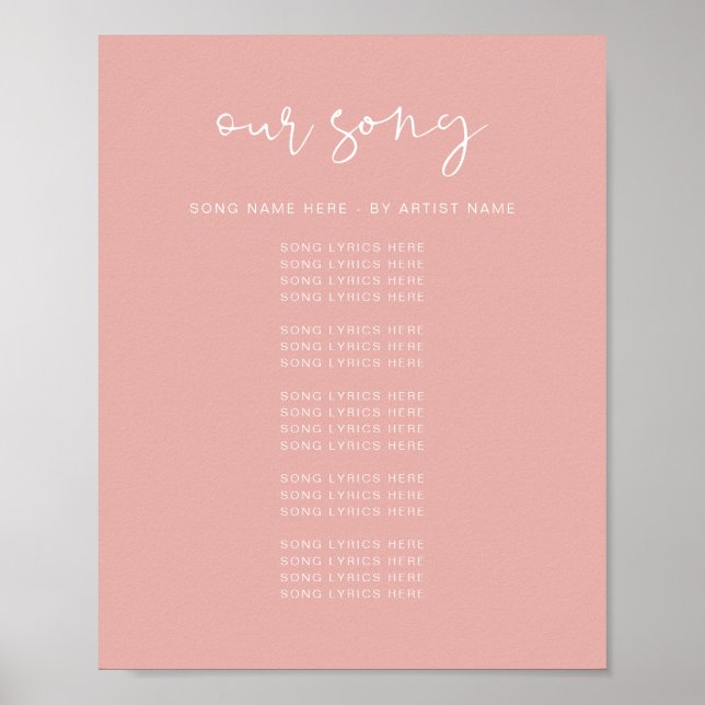 Affiche Paroles de chanson de mariage rose pastel vibrant  (Devant)
