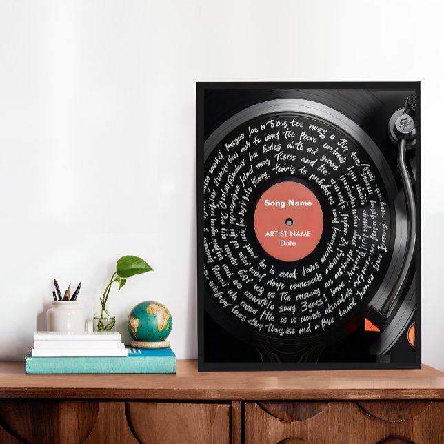 Affiche Paroles de vinyle personnalisées Imprimer, Musique (Custom Vinyl Lyrics Print, Personalised Music Poster)