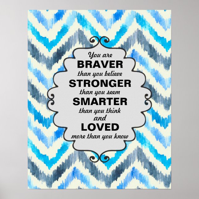Affiche Paroles d'encouragement en chevron bleu et blanc (Devant)