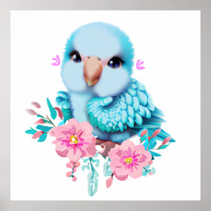 Affiche Parrot Bébé Bleu mignon et adorable