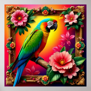 Affiche Parrot Vibrant Perché Sur Une Branche