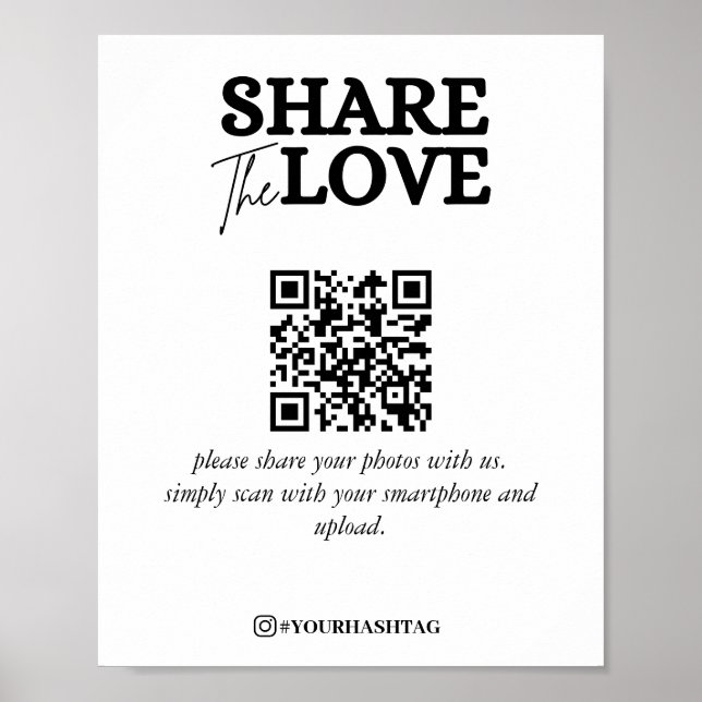 Affiche Partage moderne L'amour QR Code Blanc (Devant)