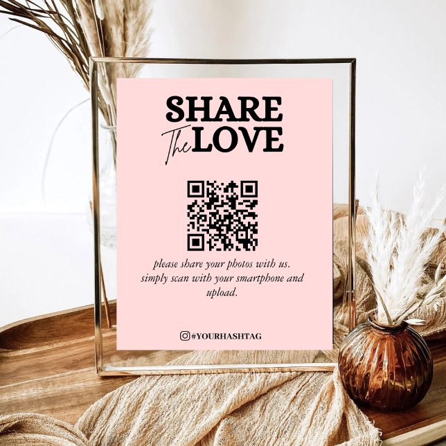 Affiche Partage moderne L'amour QR Code Blush Rose (Créateur téléchargé)