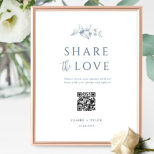 Affiche Partager l'amour, élégant Mariage bleu QR Code Sig