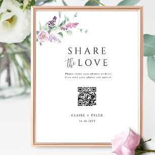 Affiche Partager l'amour élégant violet Mariage QR Code Si