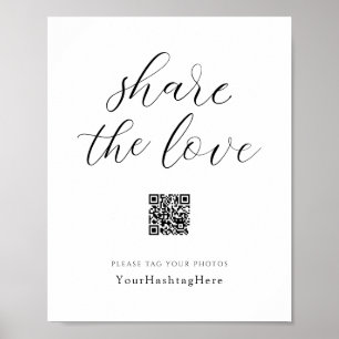 Affiche Partagez l'amour Mariage Hashtag Sign Elegant