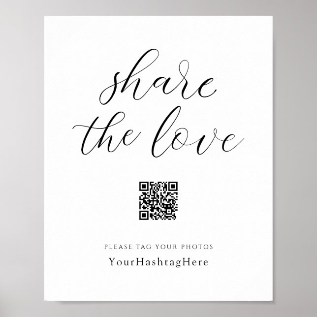 Affiche Partagez l'Amour | Panneau de Hashtag de Mariage É (Devant)