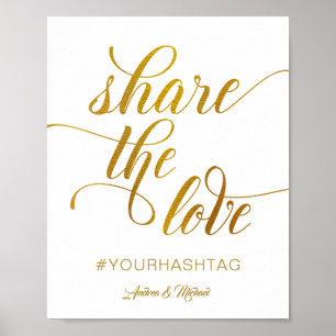 Affiche Partagez le hashtag Mariage Love   Gold Foil