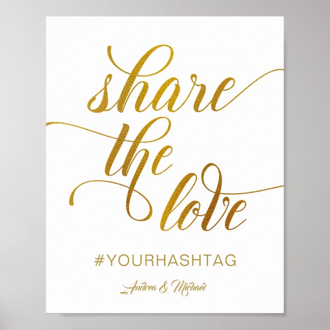 Affiche Partagez le hashtag Mariage Love | Gold Foil (Devant)