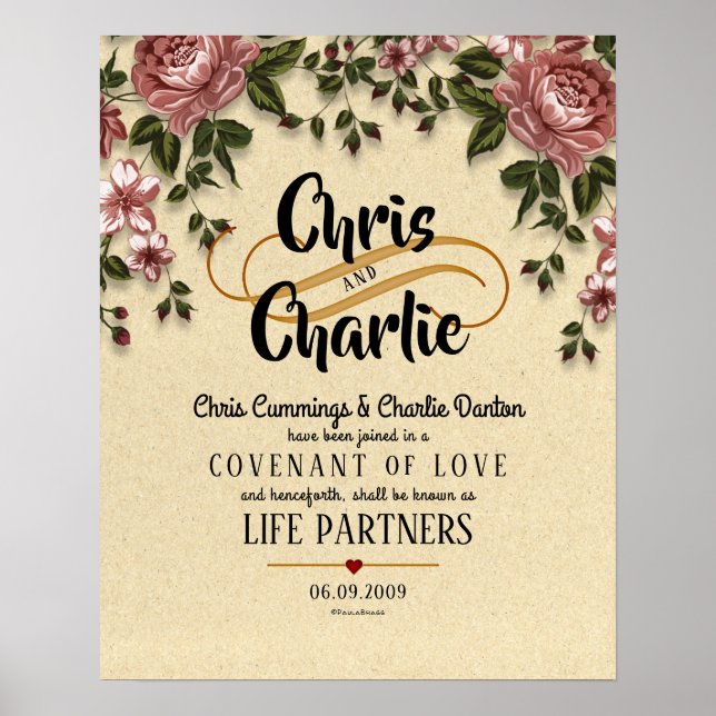 Affiche "Partenaires de vie" Certificat de Mariage Floral  (Devant)