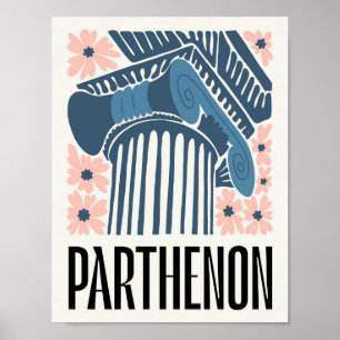 Affiche Parthenon Athènes Grèce Voyage abstrait art floral