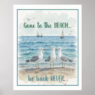 Affiche Parti à la plage, retour jamais, Citation de plage