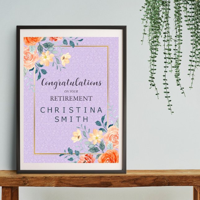 Affiche Parti de retraite de l'aquarelle florale chic roma (Romantic Chic Floral Watercolor Retirement Party Poster)