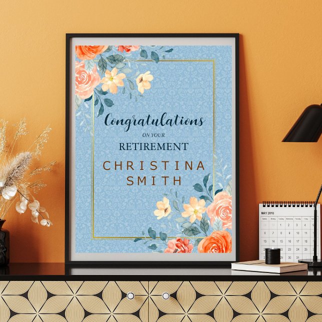 Affiche Parti de retraite de l'Elégant Floral Moderne (Modern Elegant Floral Watercolor Retirement Party Poster)