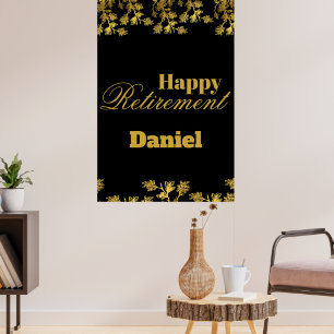 Affiche Parti de retraite moderne élégant Floral Or noir