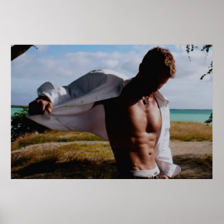 Affiche Partially Open Shirt on Beach Backdrop