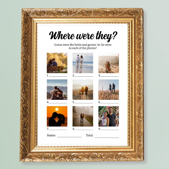 Affiche Partie De Mariage Où Ont-Ils Été Photo Devant (Wedding Party Game Where Were They Photo Guessing Poster)
