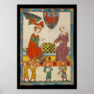 Affiche Partie d'échecs Codex Manesse XIVe siècle