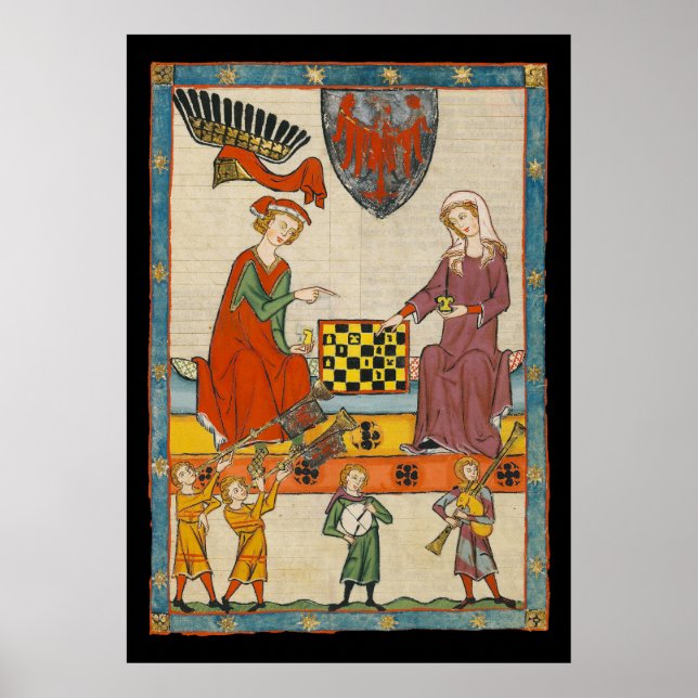 Affiche Partie d'échecs Codex Manesse XIVe siècle (Devant)