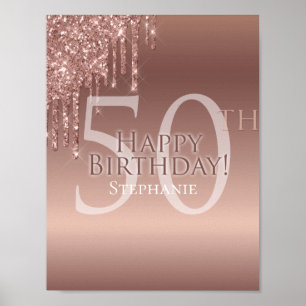 Affiche Parties scintillant 50e fête d'anniversaire rose