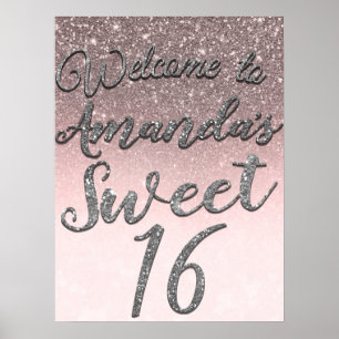 Affiche Parties scintillant Argent & Blush Welcome Sweet 1