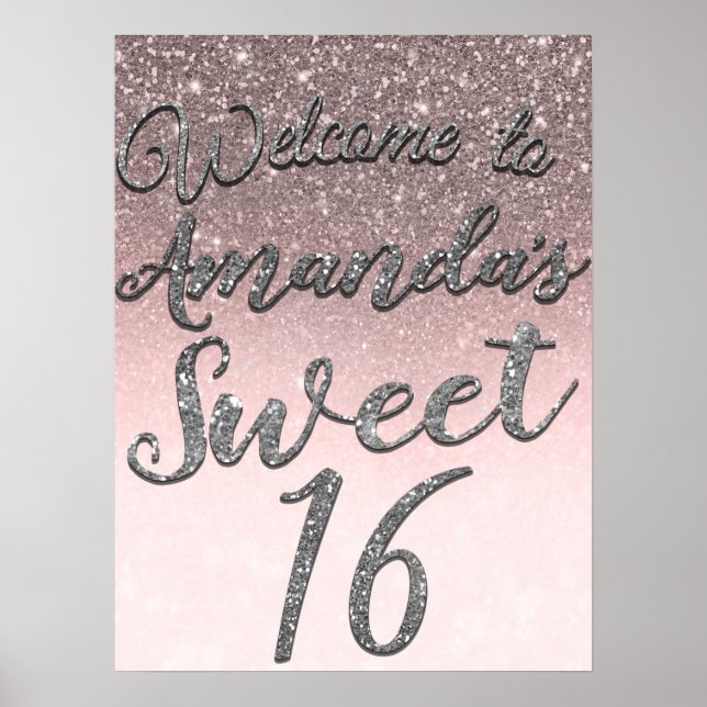 Affiche Parties scintillant Argent & Blush Welcome Sweet 1 (Devant)