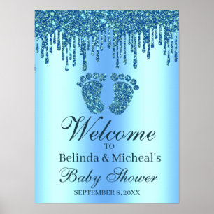 Affiche Parties scintillant  Baby shower bleu pieds Affich