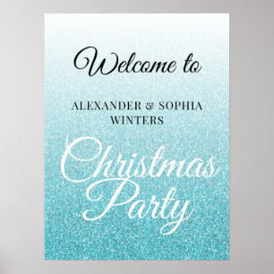 Affiche Parties scintillant Bleu Chic Ombre Noël Accueil