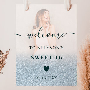 Affiche Parties scintillant bleue ombre photo Sweet 16 bie