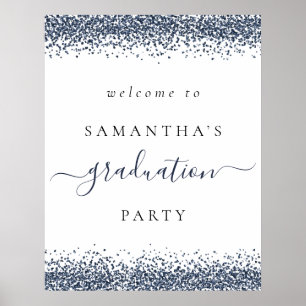 Affiche Parties scintillant Bleue tendance Bienvenue fête