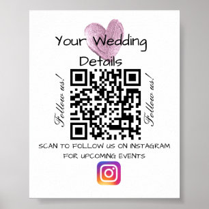 Affiche Parties scintillant cardiaque rose mariage qr code