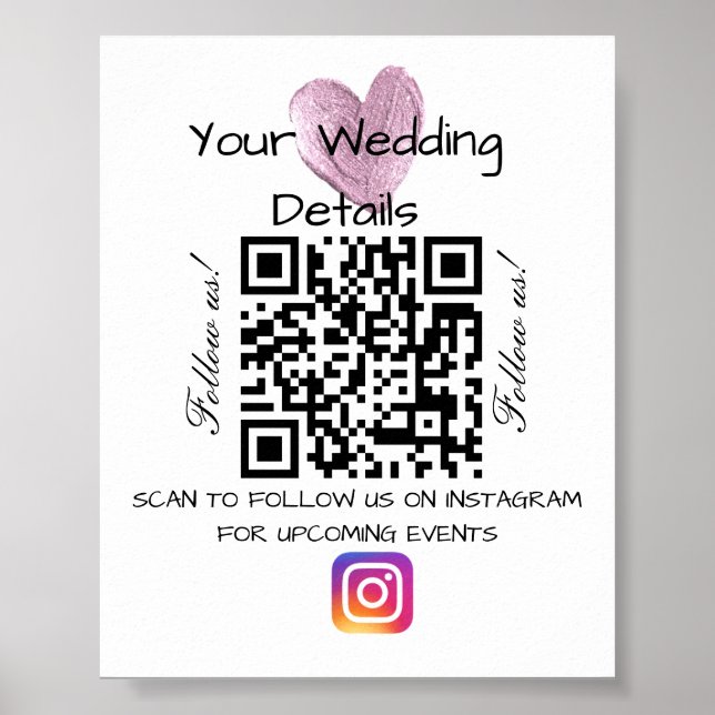 Affiche Parties scintillant cardiaque rose mariage qr code (Devant)