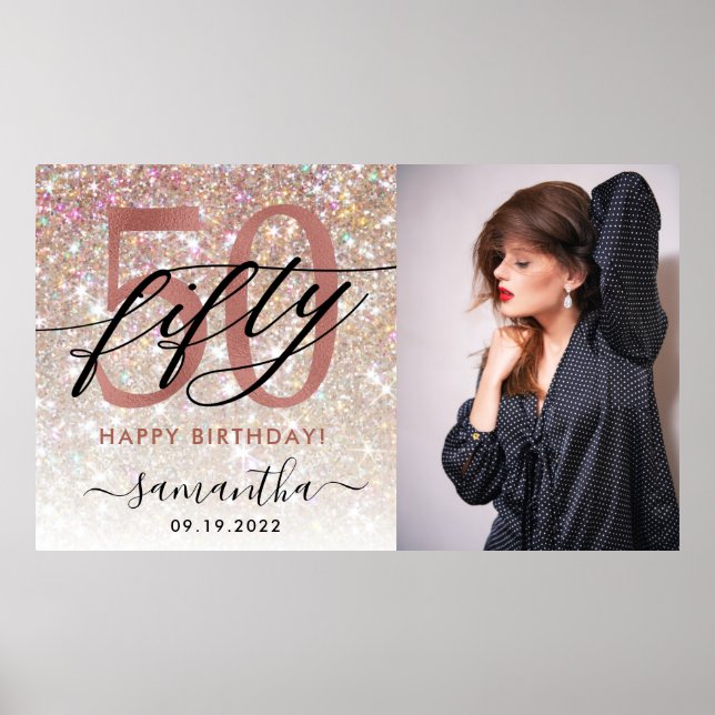 Affiche Parties scintillant Champagne moderne 50e annivers (Devant)