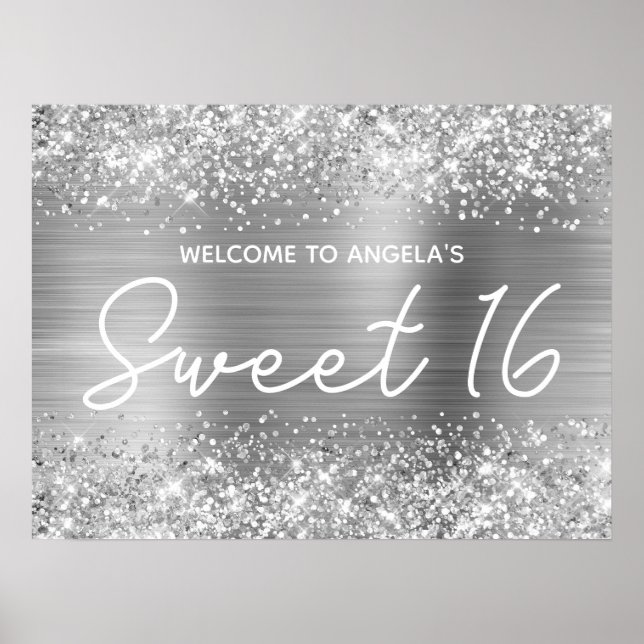 Affiche Parties scintillant d'argent et Foil Sweet 16 Bien (Devant)