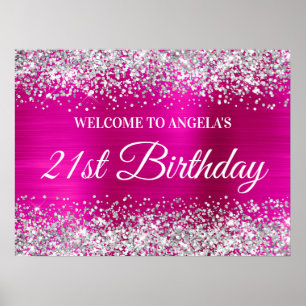Affiche Parties scintillant d'argent Hot Pink Foil 21e ann